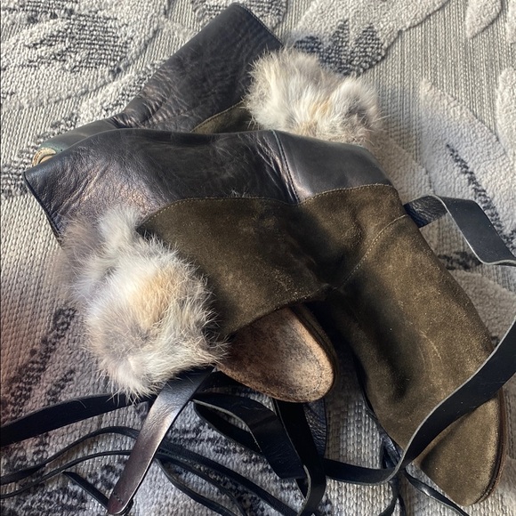 Women's Black Suede Boots with Fur Trim - Picture 7 of 7